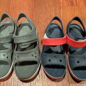 TWO Crocs Junior Boys Size j2 & j3 Shoes Blue Red/Grey Strappy Sandals